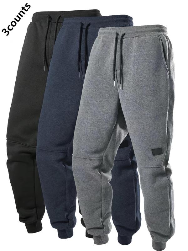 Men's Solid Color Casual Jogging Pants with Pockets, 3 Count Comfortable Elastic Band Sports Pants, Suitable for Sports and Casual Wear, Sports Fleece Jogging Pants, Maximum Flexibility and Fashion Sense