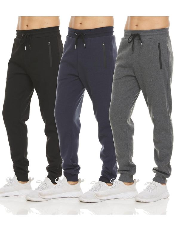 Men's Solid Drawstring Waist Jogger Pants, Casual Comfy Zipper Pocket Sweatpants for Fall & Winter, Men's Trousers for Daily Wear