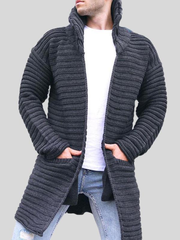 Mens Long Open Front Cardigan Sweater, Lightweight Hooded Knitted Cardigan Sweaters with Pockets