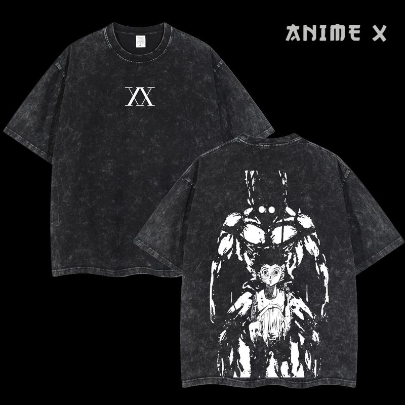 Retro Heavy Limited Gon Freecss Hunter X Hunter Anime Double Printed Vintage Oversized Washed Tee Unisex Oversize Anime Manga Washed Heavyweight Cotton T-shirt, Gift For Anime Fan, Anime Lover