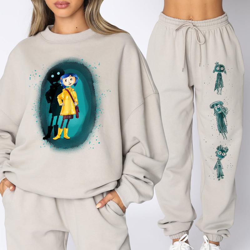 Coraline with Three Children Ghost Sweatshirt and Sweatpants, Coraline Fantasy movies tshirt, Horror Charaters Sweatshirt Crewneck Shirt, Halloween Sweatshirt and Sweatpants