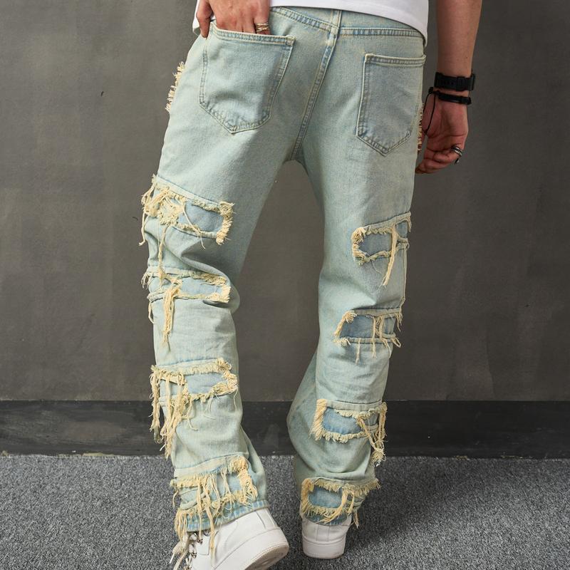 Men's Wide-Leg Jeans Straight Leg Carpenter Denim Pants Loose fit Trousers Men   Casual Loose Jeans  Menswear Underwear Human Pocket Beige Plain