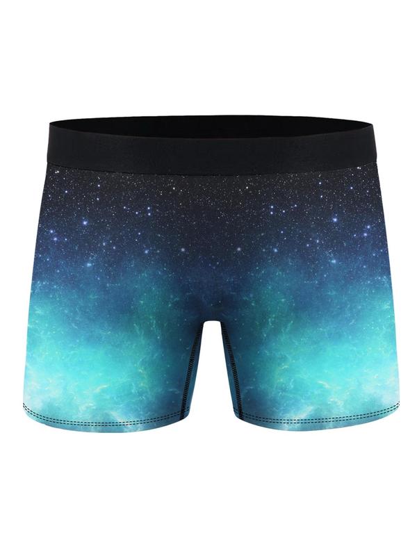 Men's Galaxy & Dog Print Boxer Brief, Casual Soft Comfortable Breathable Underwear For All Seasons, Men's Underwear For Daily Wear