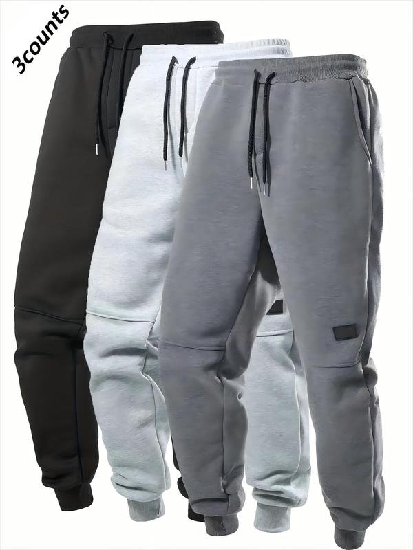 Men's Solid Color Casual Jogging Pants with Pockets, 3 Count Comfortable Elastic Band Sports Pants, Suitable for Sports and Casual Wear, Sports Fleece Jogging Pants, Maximum Flexibility and Fashion Sense