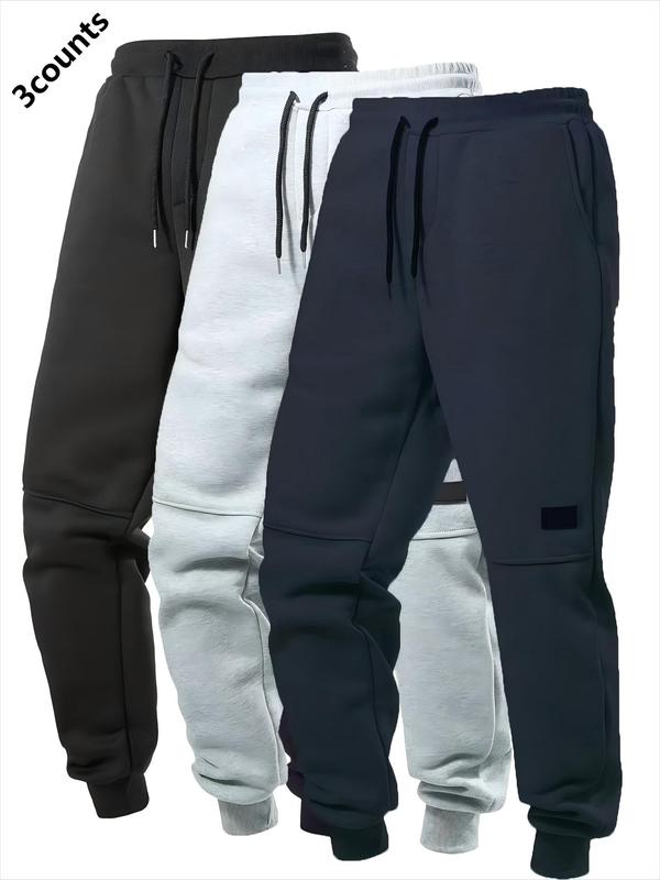 Men's Solid Color Casual Jogging Pants with Pockets, 3 Count Comfortable Elastic Band Sports Pants, Suitable for Sports and Casual Wear, Sports Fleece Jogging Pants, Maximum Flexibility and Fashion Sense