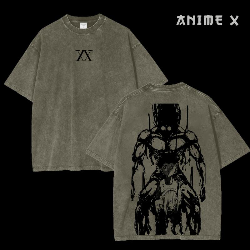 Retro Heavy Limited Gon Freecss Hunter X Hunter Anime Double Printed Vintage Oversized Washed Tee Unisex Oversize Anime Manga Washed Heavyweight Cotton T-shirt, Gift For Anime Fan, Anime Lover