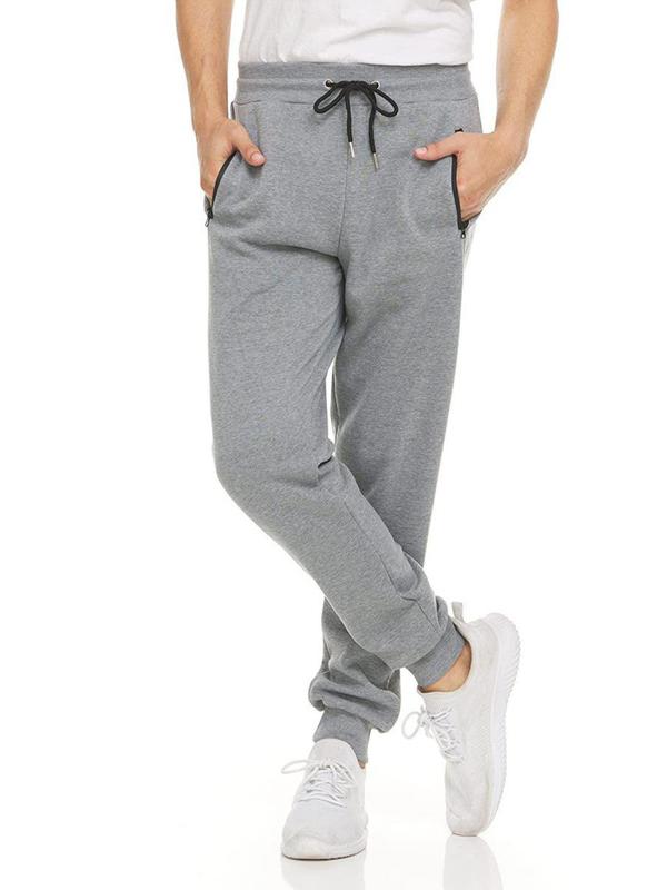 Men's Solid Drawstring Waist Jogger Pants, Casual Comfy Zipper Pocket Sweatpants for Fall & Winter, Men's Trousers for Daily Wear