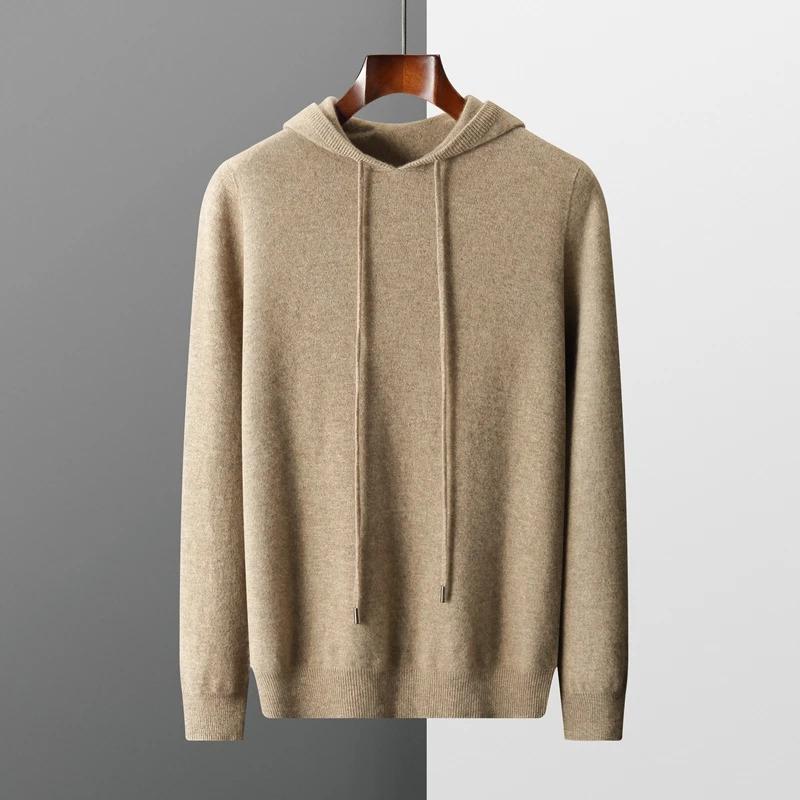 MVLYFLRT Men's One-piece ready-to-wear Hoodie 100% Merino Wool Knitted Sweatshirt Autumn Winter Casual Large Top Long Sleeved