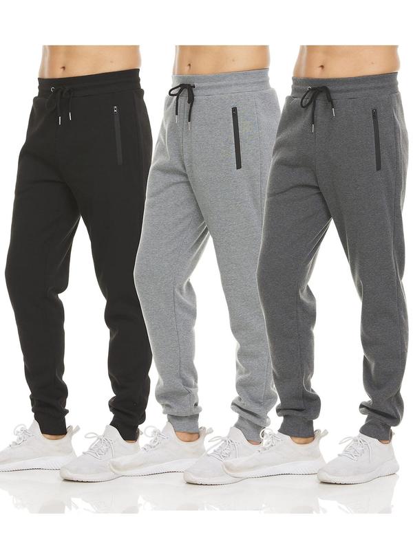 Men's Solid Drawstring Waist Jogger Pants, Casual Comfy Zipper Pocket Sweatpants for Fall & Winter, Men's Trousers for Daily Wear