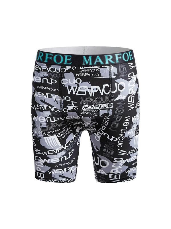 Men's All Over Cartoon Print Boxer Brief, Casual Comfy Breathable Letter Tape Underwear for Daily Wear, Mens Underwear for All Seasons