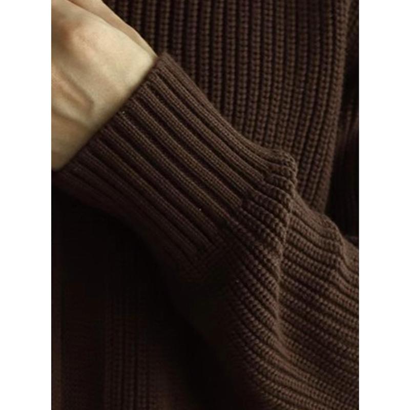 Men's cozy knit cardigan-casual zip-up sweater jacket, solid color, warm & thick for fall winter, coffee brown