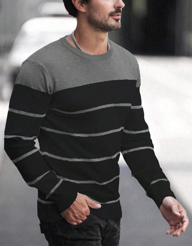 Men's Casual Color Block Patchwork Knitted Sweater, Spring & Fall Fabric Knitwear