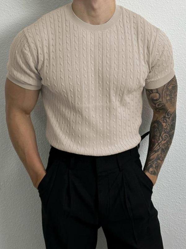 Men's Solid Round Neck Knit Top, Regular Fit Casual Short Sleeve Crew Neck Knitwear, Men's Streetwear Knit Clothing for Daily Wear