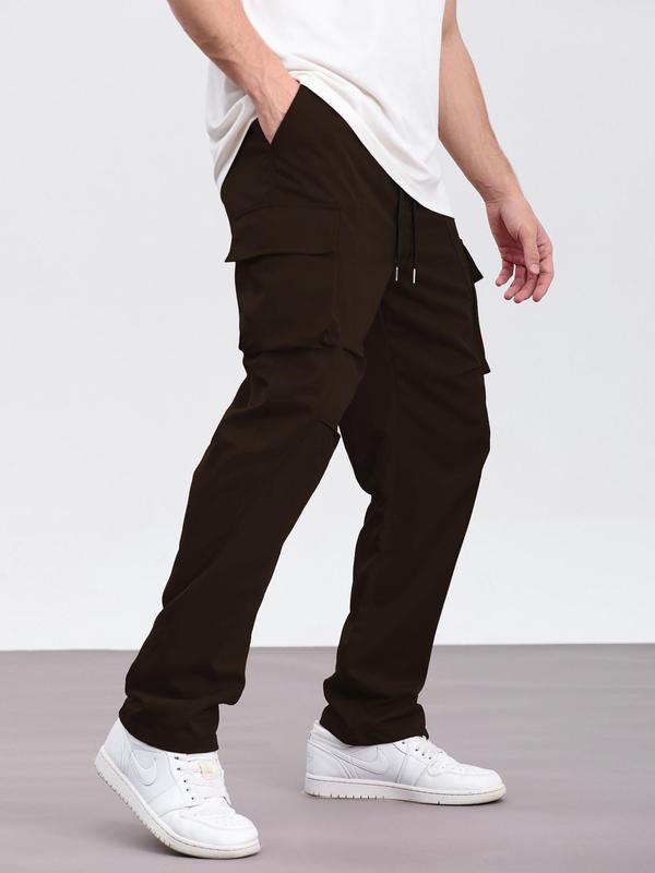 Men's Solid Flap Pocket Drawstring Waist Cargo Pants, Loose Casual Street Fashion Pants for Daily Wear, Men's Trousers for All Seasons