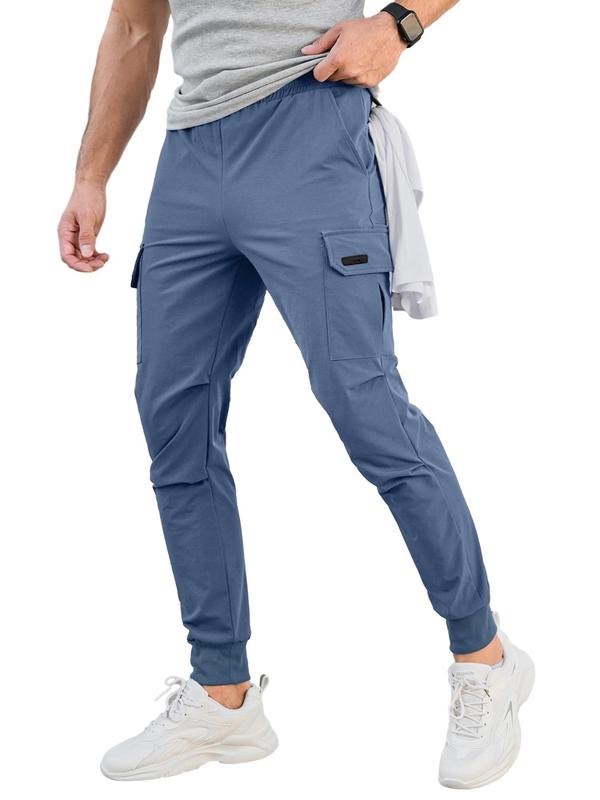 Men's Solid Zipper Pocket Cargo Jogger Pants, Regular Fit Casual Comfy Drawstring Waist Trousers for Daily Wear, Men's Bottoms for All Seasons