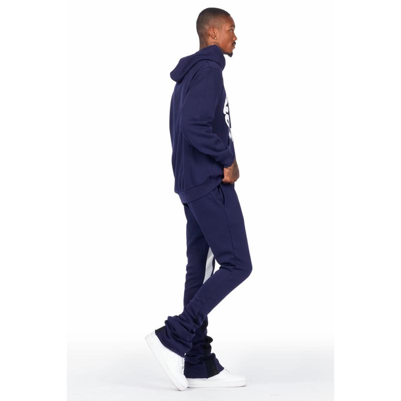 Sky Navy Graphic Hoodie Super Stacked Pant Set