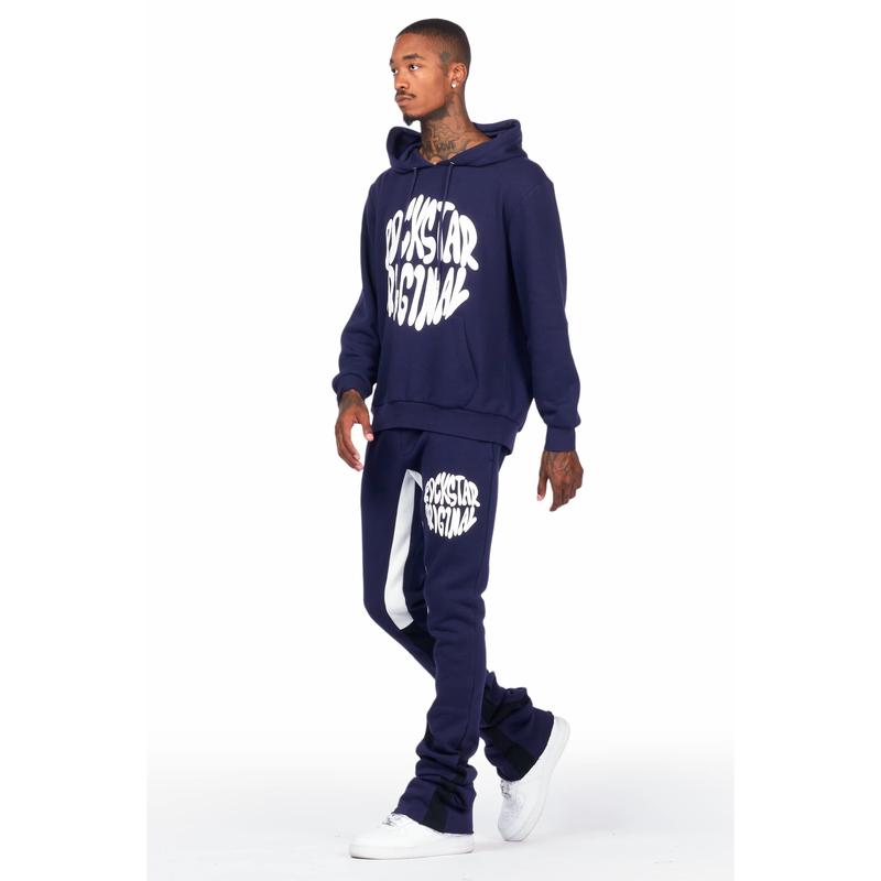 Sky Navy Graphic Hoodie Super Stacked Pant Set