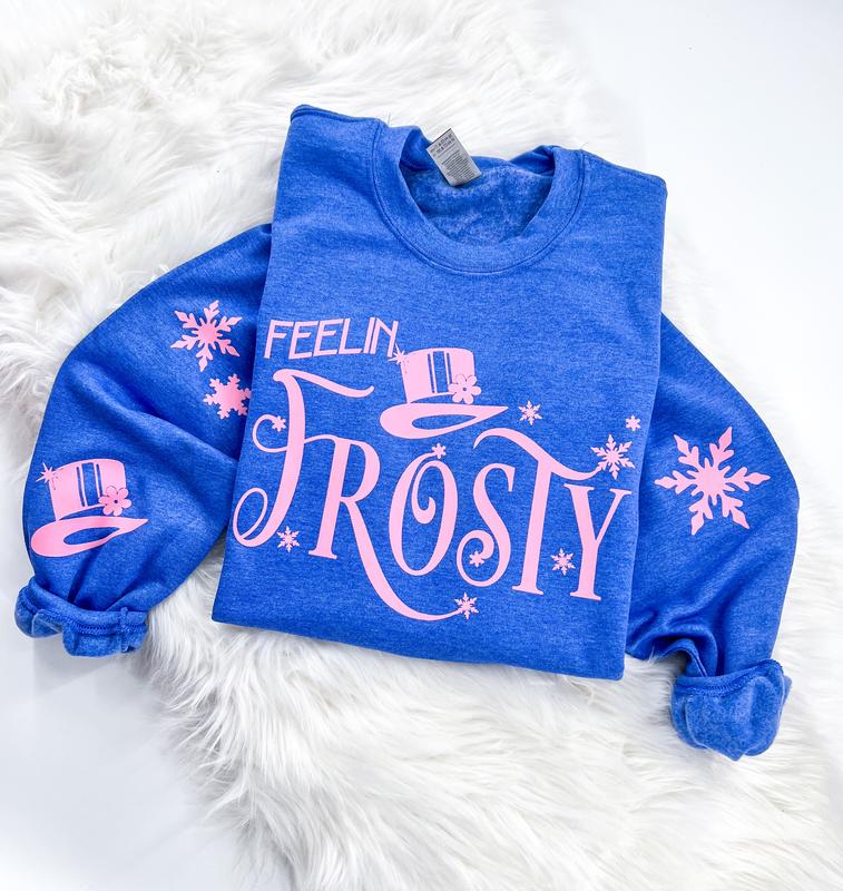 Feelin' Frosty Retro Christmas Sweatshirt or Hoodie with sleeve prints Comfy Unisex Tops