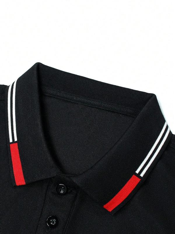 Men's Patchwork Half Button Polo Shirt, Business Long Sleeve Collared Top for Spring & Fall, Men's Clothes for Daily Wear