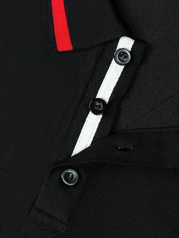 Men's Patchwork Half Button Polo Shirt, Business Long Sleeve Collared Top for Spring & Fall, Men's Clothes for Daily Wear