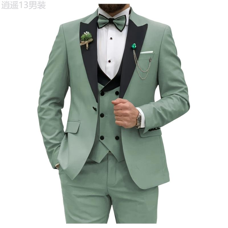 3pcs Men's Slim Fit Double Breasted Suit Set - Classic Lapel Jacket, Vest, and Suit Pants for Wedding, Banquet, Party, Business Occasions - High-Quality Male Clothing for Formal Events Menswear Polyester Collar Tops