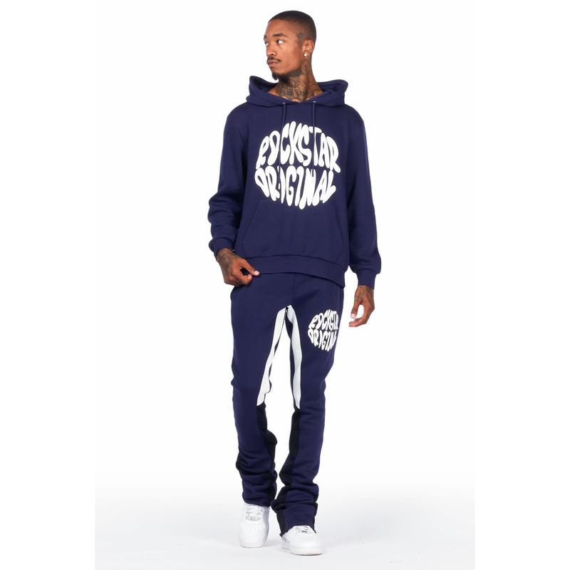 Sky Navy Graphic Hoodie Super Stacked Pant Set