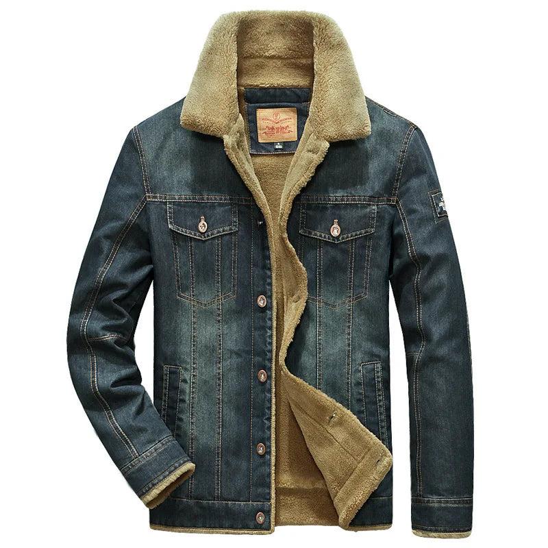 L-6XL Winter Denim Jacket Men Windbreaker Fleece Thick Warm Mens Jackets Outwear Jeans Coat Male Multi-pockets Cowboy Clothing