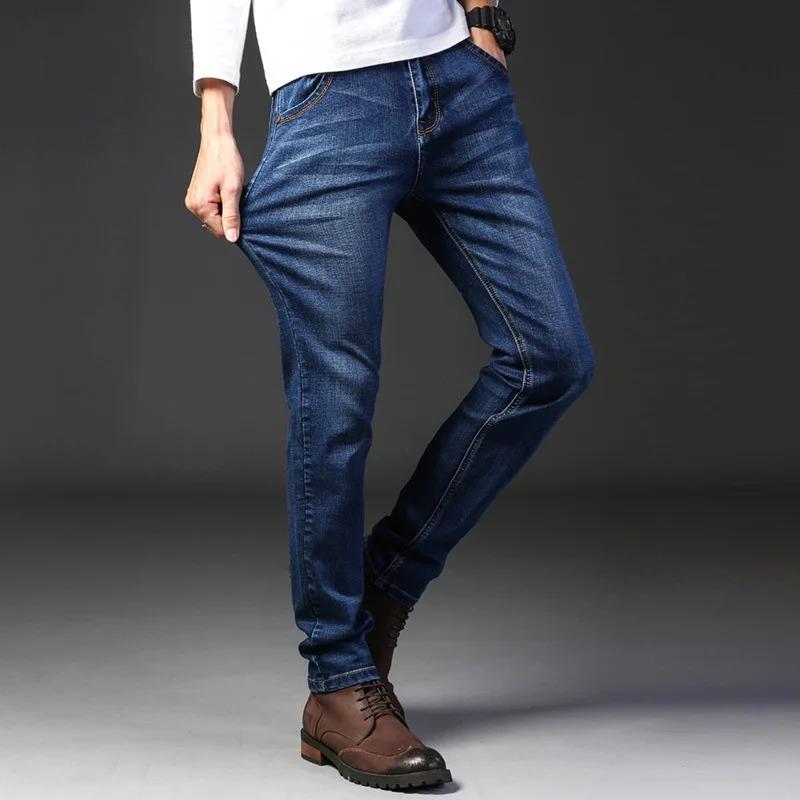 2024 New Business Men's Jeans Casual Straight Stretch Fashion Classic Blue Black Work Denim Trousers Male Brand Clothing