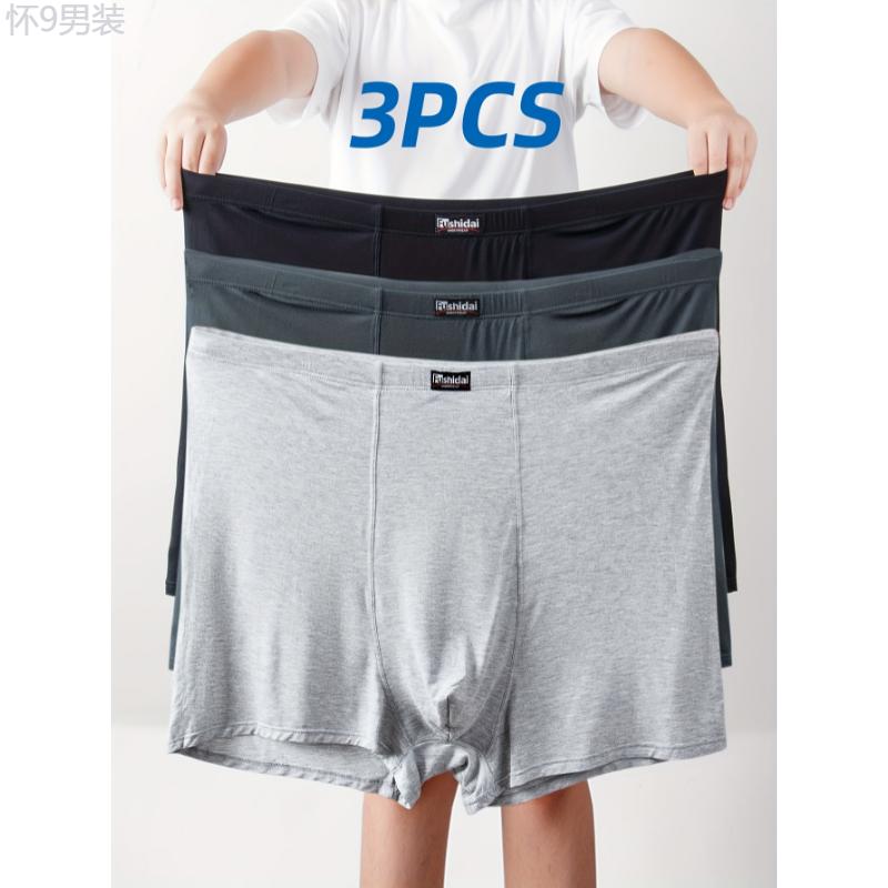 3pcs Plus Size Men's High Waist Boxer Briefs, Big Men Breathable Comfy Boxer Trunks, Elastic Athletic Shorts, Fat Men's Casual Underwear Daily Wear Weighing 200 To 420 Pounds Fabric Menswear Fabric Menswear Fabric Menswear Fabric Menswear Socks Spandex