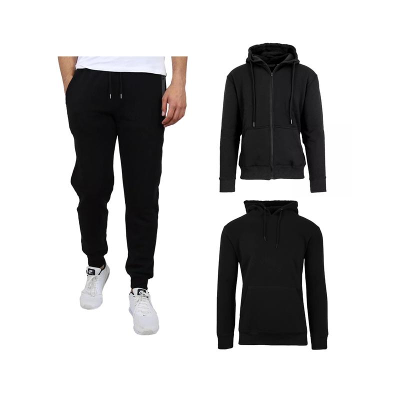 Men's 2 Or 3 Piece Fleece lined Pullover Hoodie, Zippered Hoodie And Jogger Pants Set casual hoodie