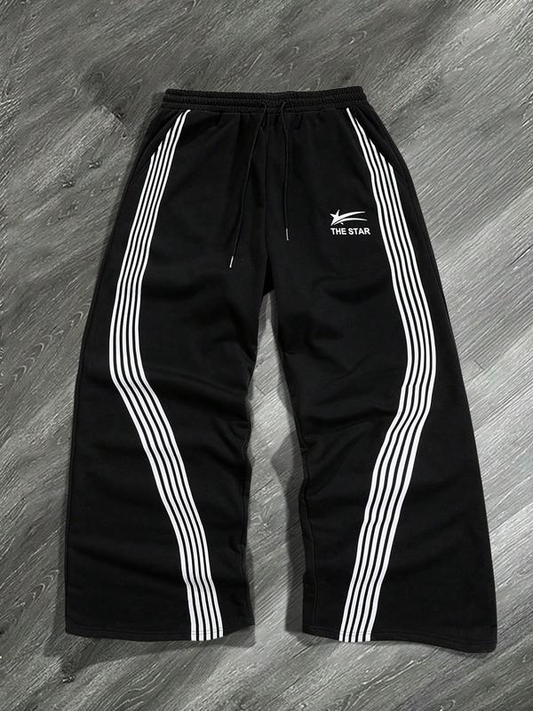  Letter & Side Stripe Drawstring Waist Sweatpants, Casual Pocket Jogger Pants for Men, Men's Trousers for Fall & Winter