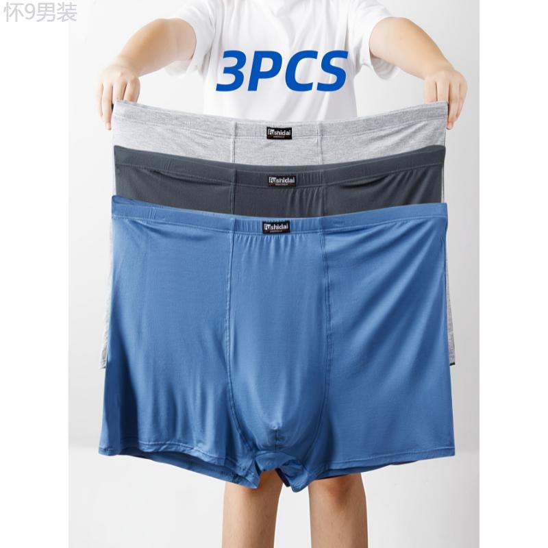 3pcs Plus Size Men's High Waist Boxer Briefs, Big Men Breathable Comfy Boxer Trunks, Elastic Athletic Shorts, Fat Men's Casual Underwear Daily Wear Weighing 200 To 420 Pounds Fabric Menswear Fabric Menswear Fabric Menswear Fabric Menswear Socks Spandex