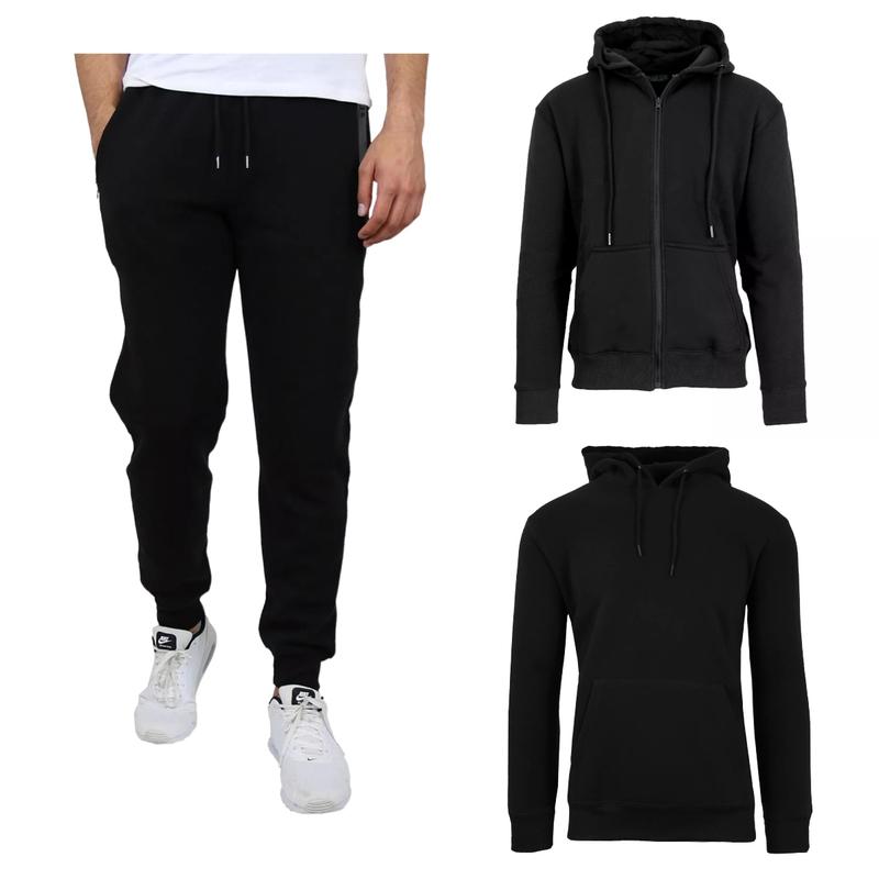 Men's 2 Or 3 Piece Fleece lined Pullover Hoodie, Zippered Hoodie And Jogger Pants Set casual hoodie