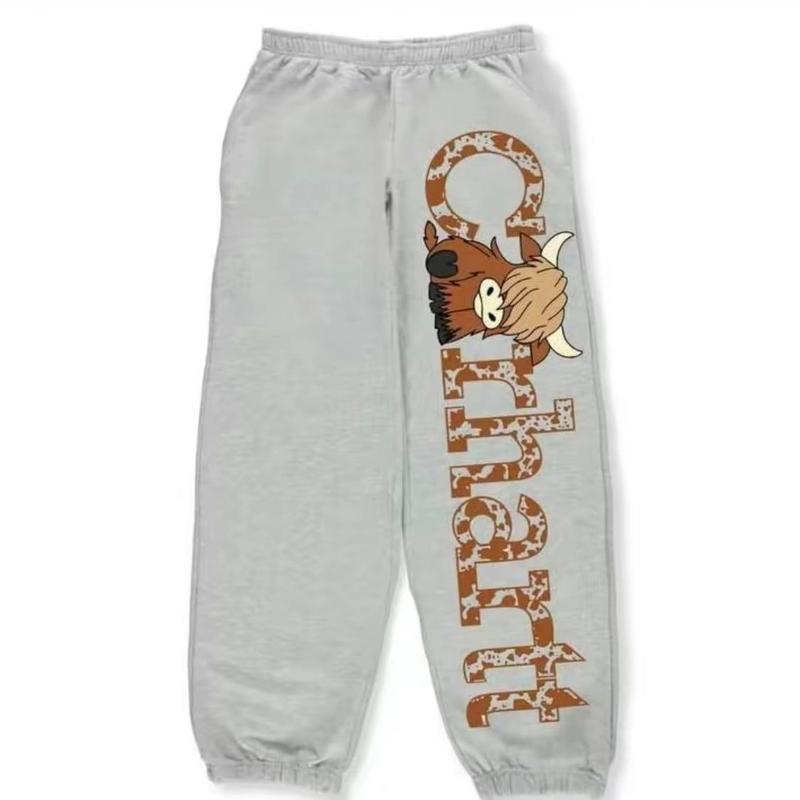 Y2K Streetwear Highland Cow Corhatt Sweatpants, Stylish and Comfortable Clothing, Pant for Sport, Workout, Gym, Exercise, Unisex Jogger, All Season Pants