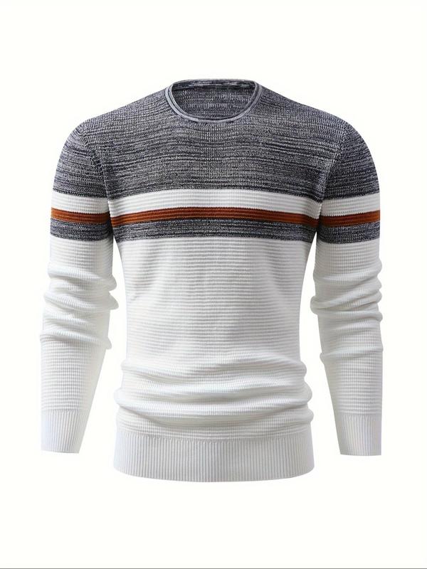 Men's Colorblock Striped Print Round Neck Sweater, Regular Fit Casual Long Sleeve Crew Neck Jumper for Fall & Winter, Fashion Men's Knitwear for Daily Wear