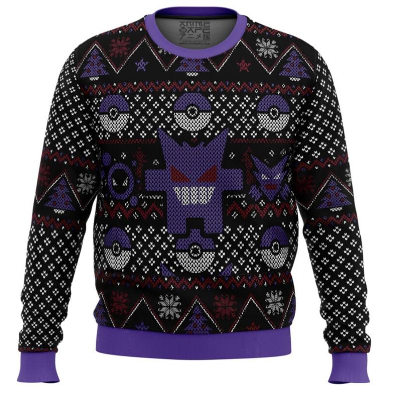 [Gifnestbuys ]-Pokemon Ghosts Gengar Ghastly Haunter Ugly Christmas Sweater  A6ZCP