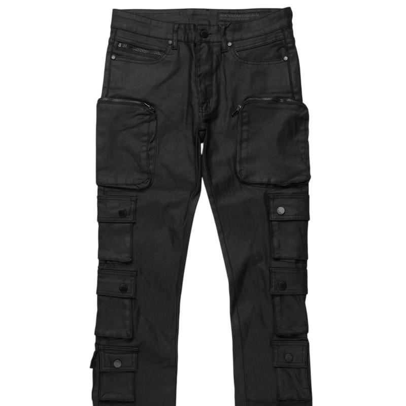 Konrad Black Coated Stacked Flare Jean