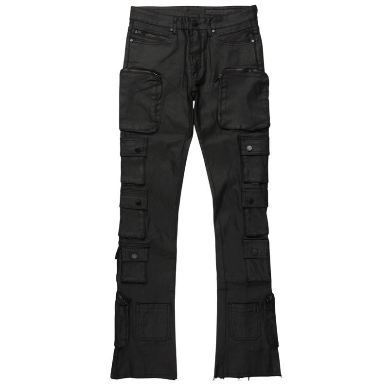 Konrad Black Coated Stacked Flare Jean