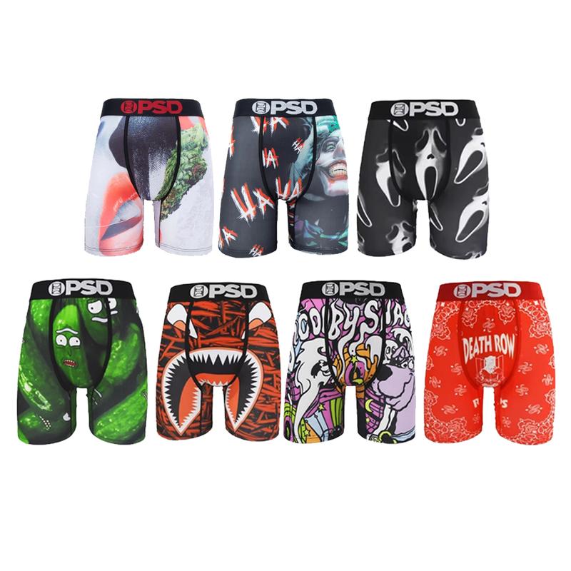 Men's PSD underwear, cartoon printed men's sports fitness long boxer shorts, breathable, comfortable and quick-drying stretch boxer shorts, men's new products Menswear Socks Operator Bestie