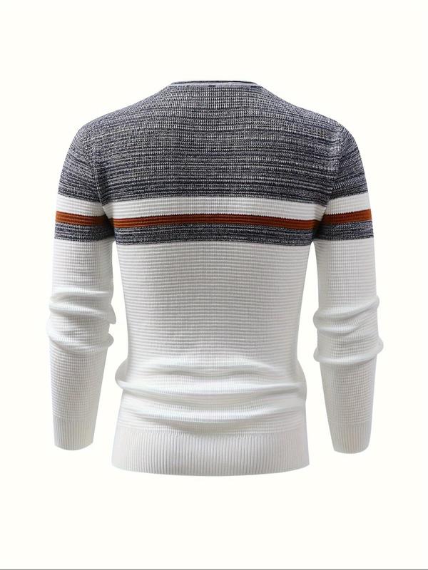 Men's Colorblock Striped Print Round Neck Sweater, Regular Fit Casual Long Sleeve Crew Neck Jumper for Fall & Winter, Fashion Men's Knitwear for Daily Wear