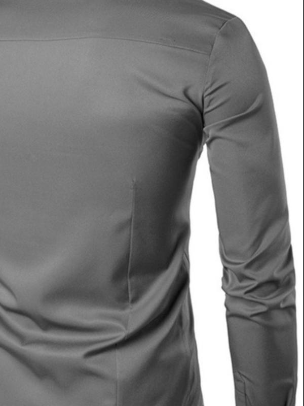  Men's Asymmetrical Button Front Stand Collar Shirt, Regular Fit Casual Soft Comfy Long Sleeve Top for All Seasons, Men's Clothes for Daily Wear