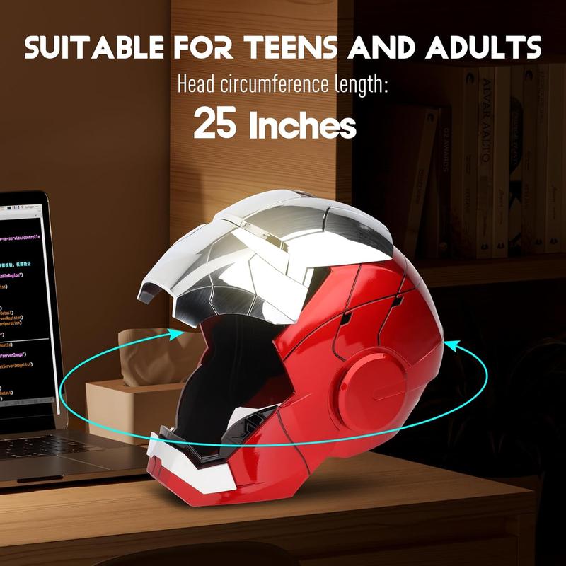 Iron Hero MK 5 1:1 Wearable Helmet - Voice, Touch, and Remote Control with LED Eyes, Realistic Sound Effects, Perfect for Cosplay, Display, and Collectible Figures for Man and Teen，Silver