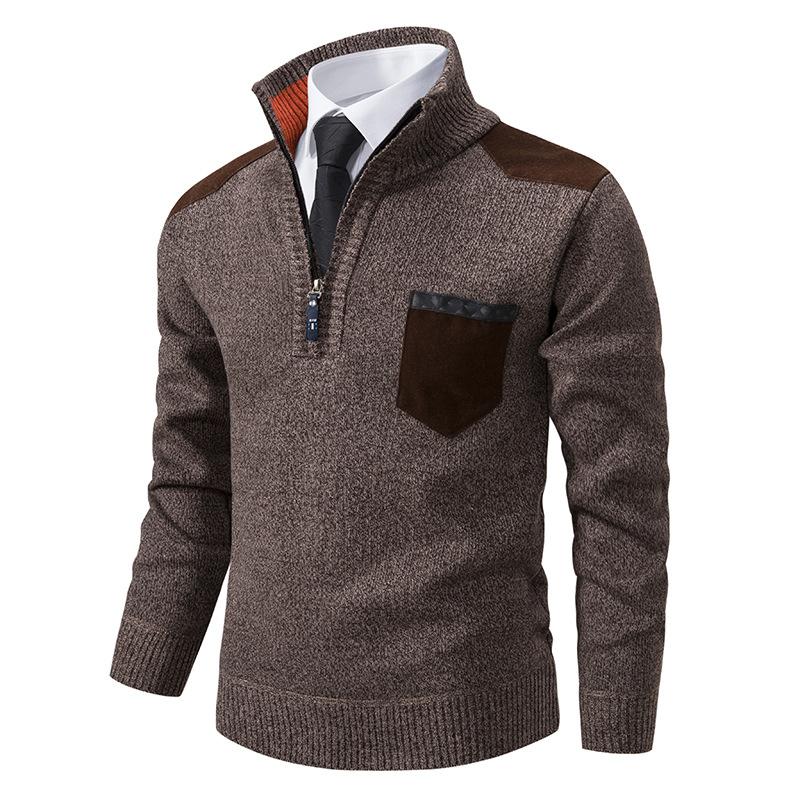 New Autumn and Winter Sweaters Men's Clothing Business Stand Collar Pullover Sweater Casual Fleece-lined Men's Knitwear Coat