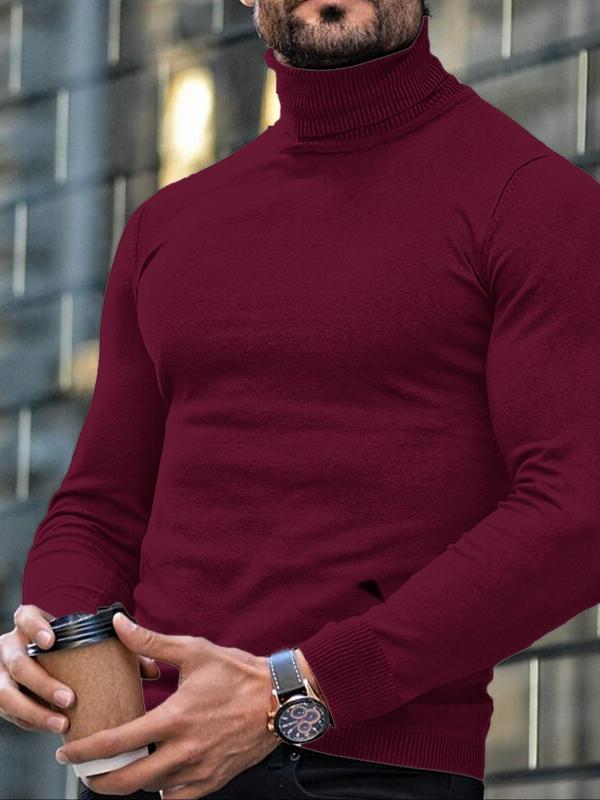 Men's Slim Solid Long Sleeve Turtleneck Sweater, Casual High Neck Jumper for Fall & Winter, Fashion Men's Knitwear for Daily Wear