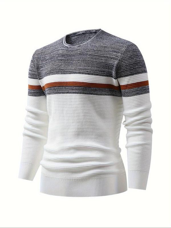 Men's Colorblock Striped Print Round Neck Sweater, Regular Fit Casual Long Sleeve Crew Neck Jumper for Fall & Winter, Fashion Men's Knitwear for Daily Wear