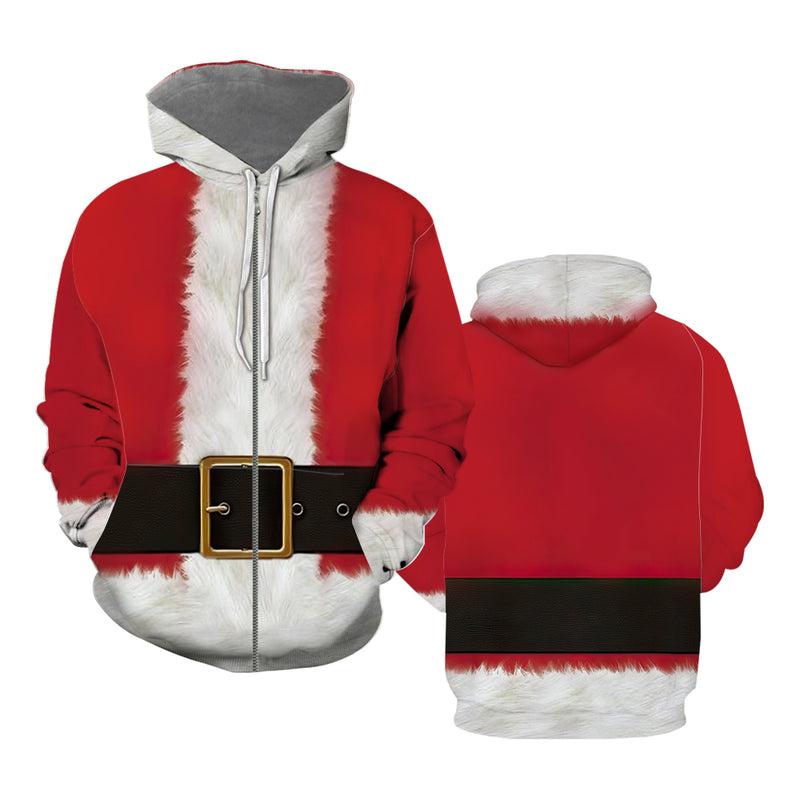 Santa Claus Custume Cosplay Zip Up Hoodie, Santa Claus Custume Cosplay Hoodie