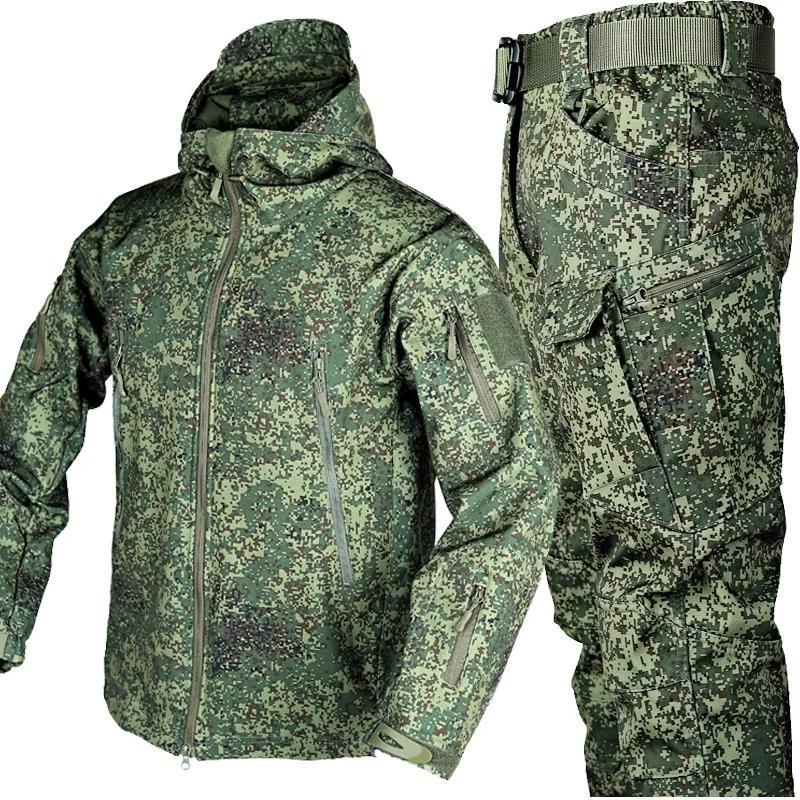 Outdoor Shark Skin Warmth Set Camo Plush Thickened Coat Autumn Winter Racing Top Does Not Include Cuff Logo Pattern