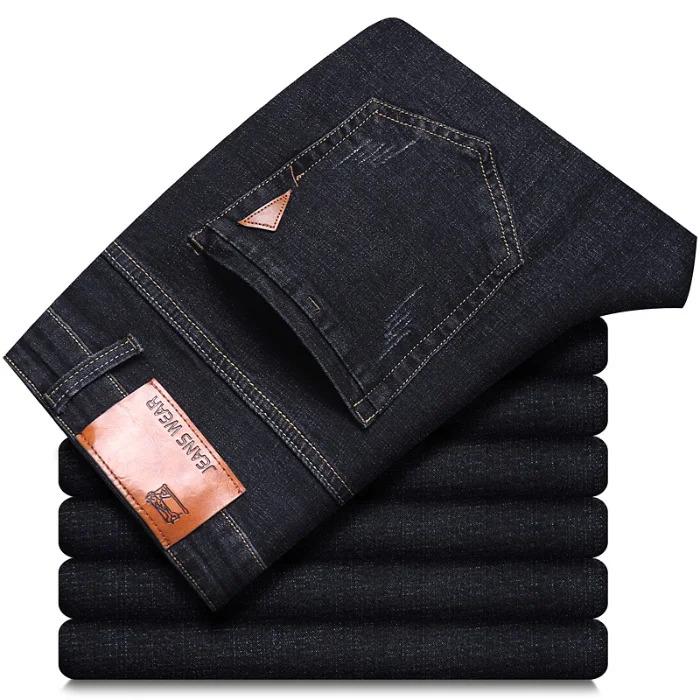 2024 New Business Men's Jeans Casual Straight Stretch Fashion Classic Blue Black Work Denim Trousers Male Brand Clothing