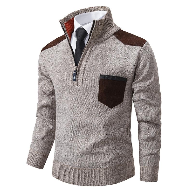 New Autumn and Winter Sweaters Men's Clothing Business Stand Collar Pullover Sweater Casual Fleece-lined Men's Knitwear Coat