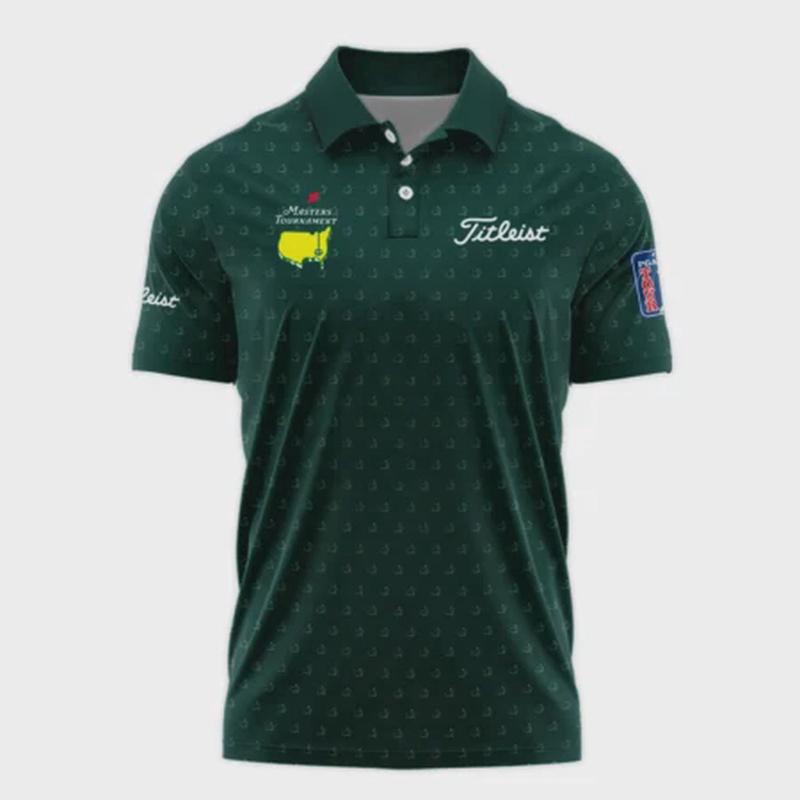 Golf M \sters Tournament T1tle1st Polo Shirt: Gold Green Logo Pattern All Over Print for Men - Perfect Golf Sports Attire